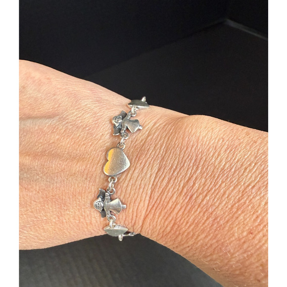 Retired James Avery Sterling Silver Heart and Angel Link Bracelet w/Safety Chain - Picture 11 of 13